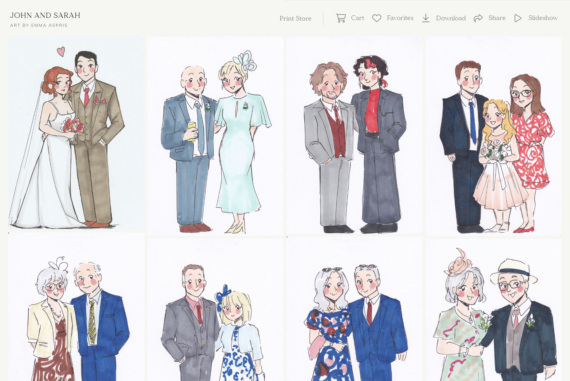 Digital online gallery of finished guest illustrations